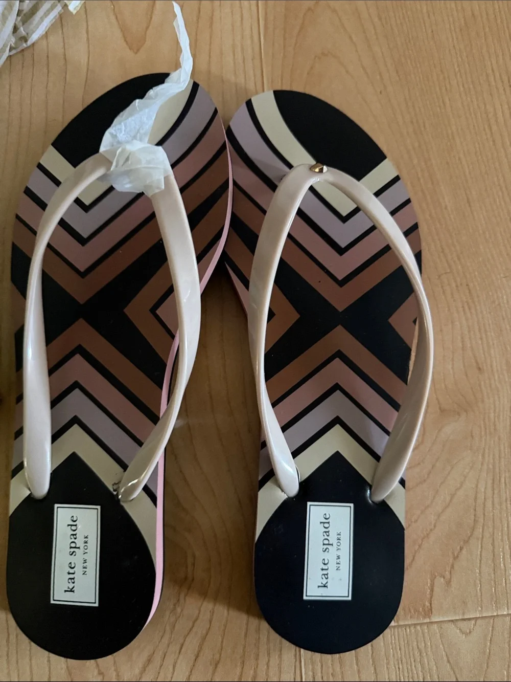 kate spade Black, Pink & Cream Geometric Flip Flop Sandals